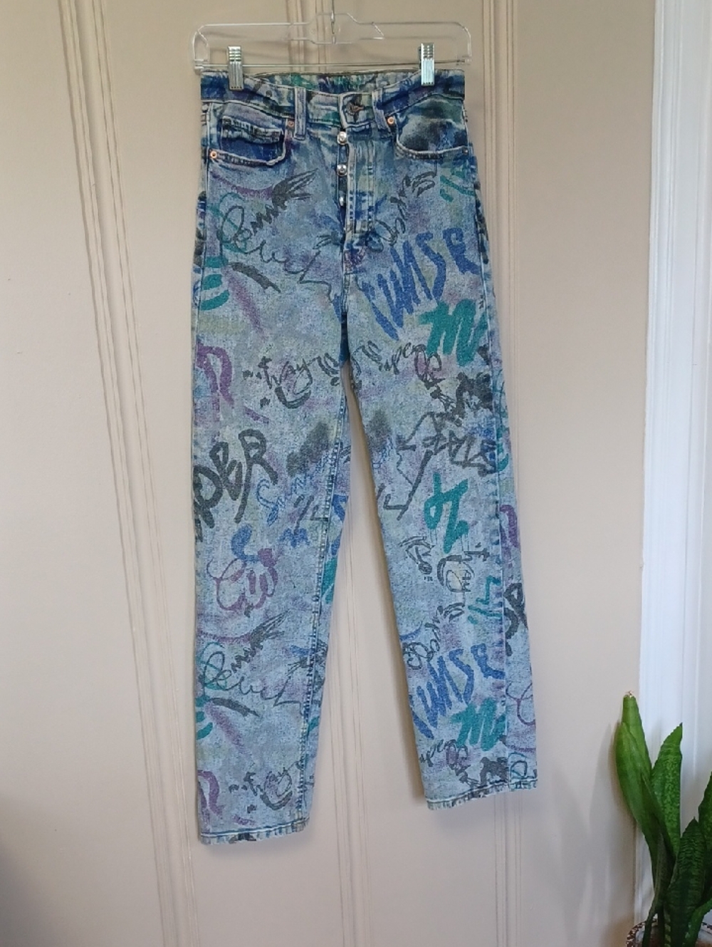Wild Fable Graffiti Print High-Waist Button Fly Jeans - Multicolor Light Wash WS